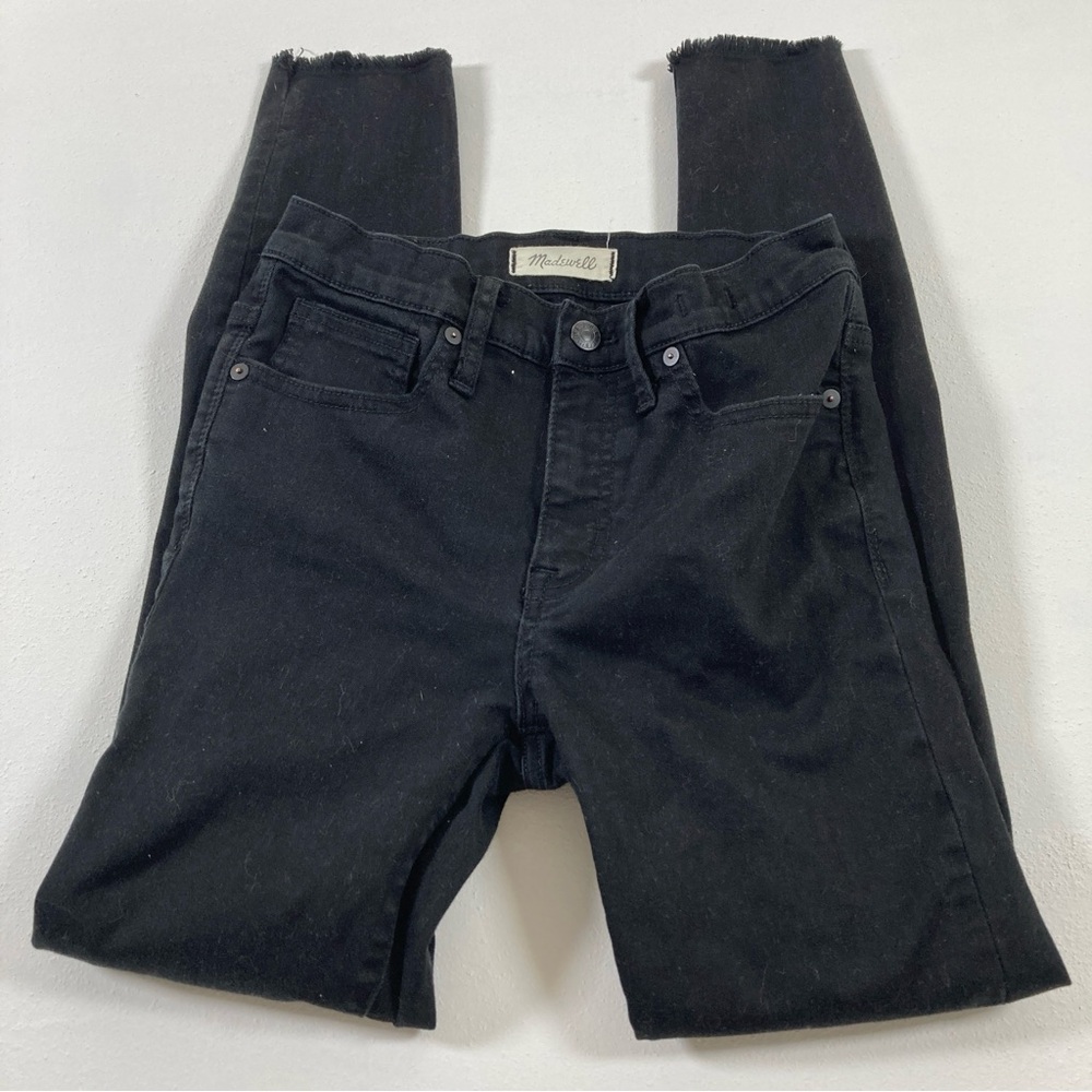 Madewell Demin Pants 9 inch High Rise Skinny Jeans Womens Size 26 Black Ripped - Picture 10 of 16